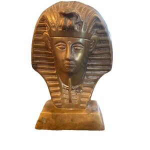 Vintage Brass Bust Of King Tutankham Bookend 8" Tall Egyptian Ancient Pharaoh